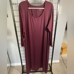 G.I.L.I. Burgundy Plus Size long Asymmetrical Hem Long Sleeve Maxi Dress EUC